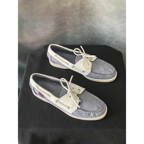 Sebago Docksides Boat Shoes Womens Authentic Gray White Leather Lace Up Size 8 - Picture 2 of 11